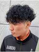 ダークアッシュニュアンスパーマ韓国マッシュベリーショート