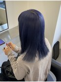 ネイビーブルー、切りっぱなしロング