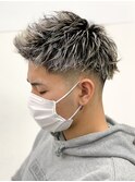 ハイライトツイストパーマアップバング短髪メッシュ