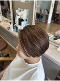 大人ショート細めハイライト白髪ぼかしくすみカラー40代50代