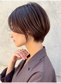 表参道白髪ぼかしハイライトくびれショートボブグレーベージュ