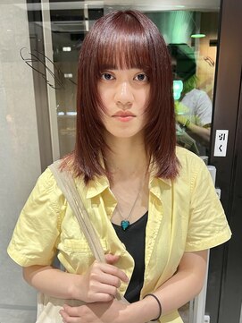 ラミエバイメルト 下北沢(lamie by melt) 顔まわりレイヤーチェリーレッドブリーチなしダブルカラー/村上