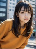 シースルーバングこなれミディダークアッシュ