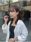 韓国くびれミディアムヘア似合わせ顔まわり暗髪グレージュカラー