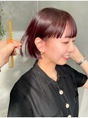 ボブ　レッドカラー　ワイン　ボルドー　艶カラー　暖色系