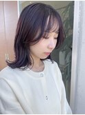 ナチュラルなピンクブラウンカラー暖色系ゆるふわウェーブミディ