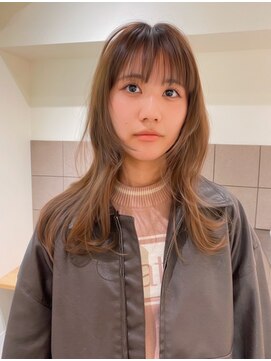 フイ(HUI) 20代30代40代ロングウルフレイヤーオリーブブラウン