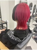 ビビッドレッドブラックカラー似合わせカット韓国レイヤー