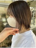 フェイスフレミングインナーミルクティーベージュボブスタイル