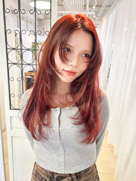エミュ 中央駅店(eMu) ブリーチなしWカラーチェリーレッド+レイヤーカット