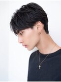 韓国マッシュダークアッシュニュアンスパーマメンズカット黒髪