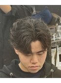 韓国マッシュフェザーパーマニュアンスパーマセンターパート黒髪