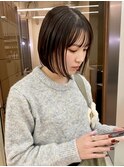 切りっぱなしボブ ブリーチなしカラー グレージュ ボブ 栄