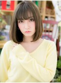 グレーベージュシースルーバング前下がりボブc6上尾20代30代40代