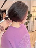 大人インナーカラーピンクブルーブラックハンサムショートボブ