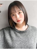 うる艶髪前髪こなれヘア薄めバングセミディ似合わせカット