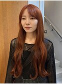 【大前晴奈】オレンジベージュロングレイヤーハイトーンカラー