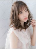 ＊LOREN＊30代40代大人アッシュブラウン小顔毛先パーマセミディ