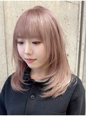 ミルクティーベージュ顔周りレイヤーカット韓国風ヘアヨシンモリ