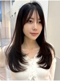 ロングレイヤー内巻きワンカールシースルーバング