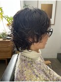【中目黒】ショートウルフパーマくるくるパーマ白髪ぼかしカラー