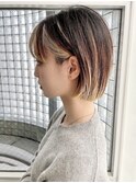 大人可愛い30代40代50代小顔切りっぱなし韓国ボブインナーカラー