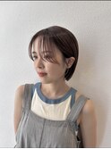 切りっぱなしボブ/マロンベージュ/前髪/原宿神宮前