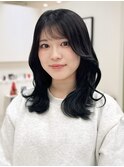 小顔前髪/レイヤーカット/暗髪/グレージュ/20.30代に人気