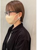 切りっぱなしボブミニボブ外ハネグレージュベージュパツっと