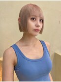 ダブルカラーケアカラーミルクティカラーハイトーンボブ