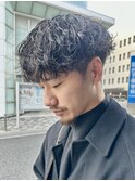 20代30代韓流☆ツイストパーマショートマッシュアッシュブラック