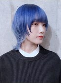 インディゴブルー_ショートウルフ ダブルカラー ケアブリーチ