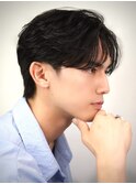 韓国マッシュカルマパーマコンマバングセンターパート黒髪ウルフ