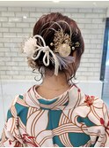成人式ヘア振袖ヘアアレンジアップシニヨン金箔K20241013