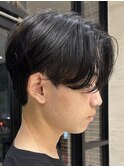 メンズセンターパートウルフセンターパートニュアンスパーマ襟足