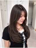 顔周りレイヤーで小顔見え韓国ロング×ショコラグレージュ