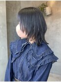 透明感カラー　グレー　暗髪　ウルフ　ミディアム　レイヤー