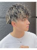 金メッシュツーブロックマッシュ縦落ちツイストスパイラルパーマ