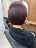 ワインレッド 丸みボブ 美髪 髪質改善ストレート 暖色カラー 