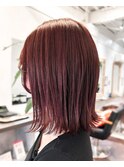 【白石】ブリーチなし赤髪ワインレッド暖色外ハネボブ