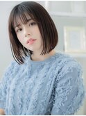 ツヤ髪小顔シースルーバング切りっぱなしボブa越谷20代30代40代