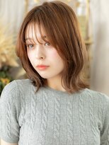 カバーヘア ブリス 川口(COVER HAIR bliss)&nbsp;大人可愛いアプリコットオレンジ外ハネロブ小顔くびレイヤーa