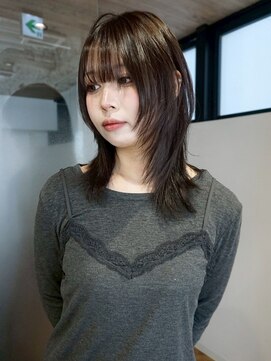 ディーンジェシー 栄店(DEAN JECY) ミディアムレイヤーカットダークグレージュ透明感カラーシャギー