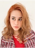 70sレイヤーカット.オレンジベージュグラデーションカラー