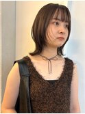 顔周りレイヤー 外ハネボブ ウルフレイヤー マロンブラウン