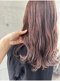 透明感ピンクベージュニュアンスカラーゆるふわ無造作セミロング