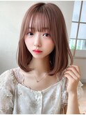 小顔ぱっつん前髪顔まわりカットミディアムワンカールボブ
