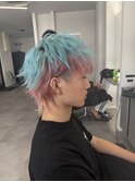 ペールブルー×ピンクのツートーンウルフ