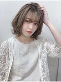 【重山】アッシュブラウンネオウルフ毛先パーマ外ハネひし形ボブ