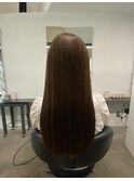 ミディアムヘア斜めバンググレージュカラーシルキーベージュ
